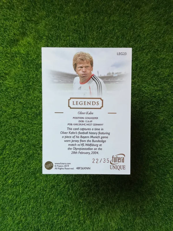 2019 Futera Unique Oliver Kahn Legends Game Used Memorabilia 22/35 - Image 2