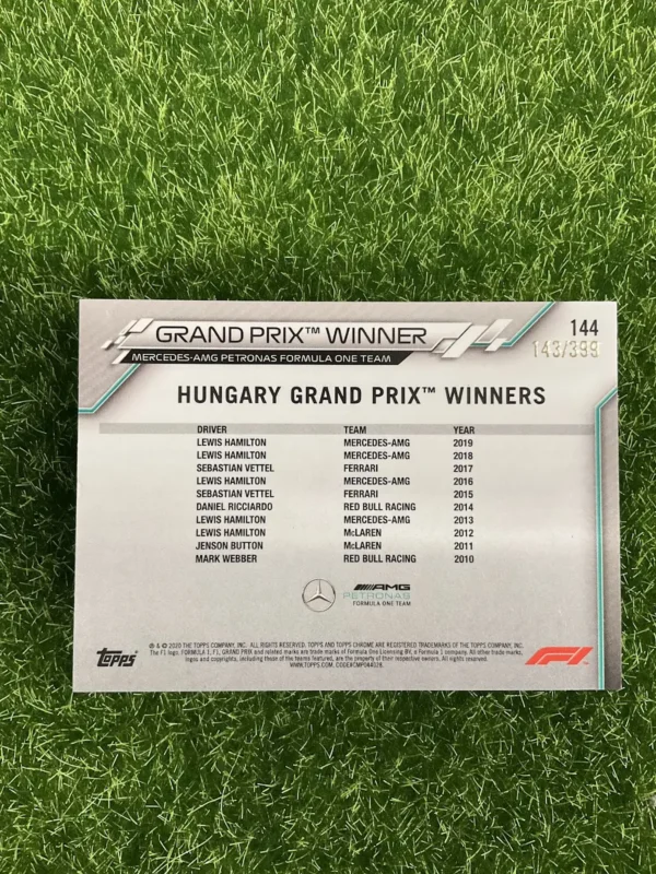 2020 Topps Chrome F1 Lewis Hamilton Grand Prix Winner Purple Refractor 143/399 - Image 2