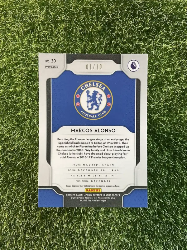 2019-20 Panini Prizm Premier League Soccer Marcos Alonso Gold Prizm 01/10 - Image 2