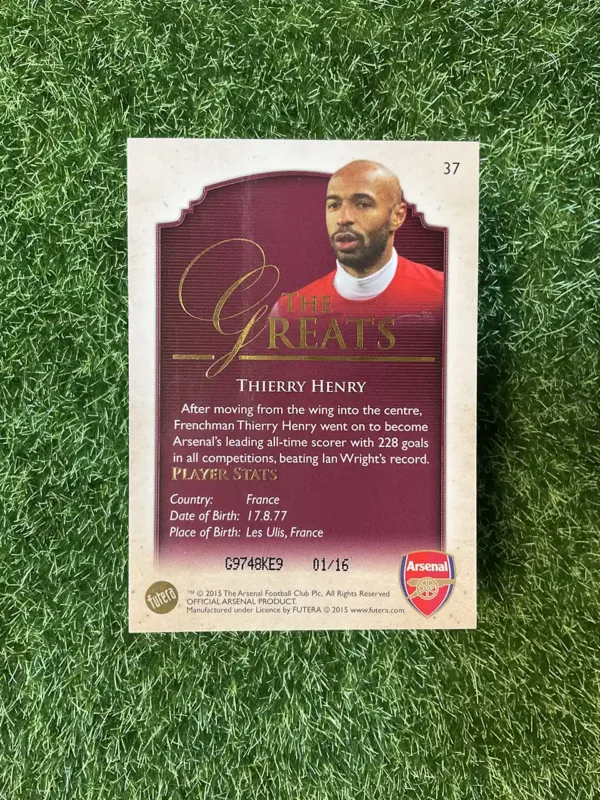 2013 Futera Arsenal Thierry Henry The Greats 01/16 - Image 2