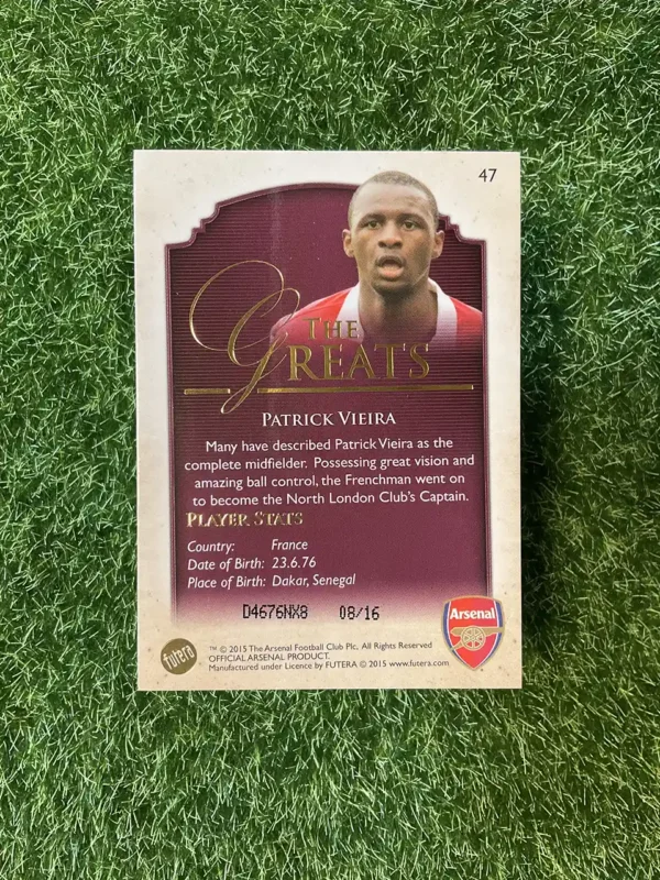 2013 Futera Arsenal Patrick Vieira The Greats 08/16 - Image 2