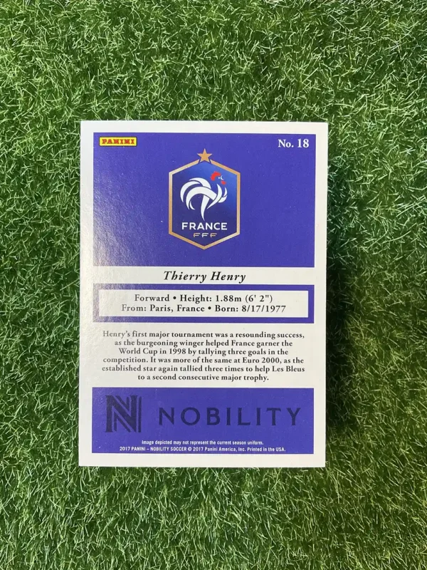 2017 Panini Nobility Soccer Thierry Henry Blue Parallel 67/99 - Image 2