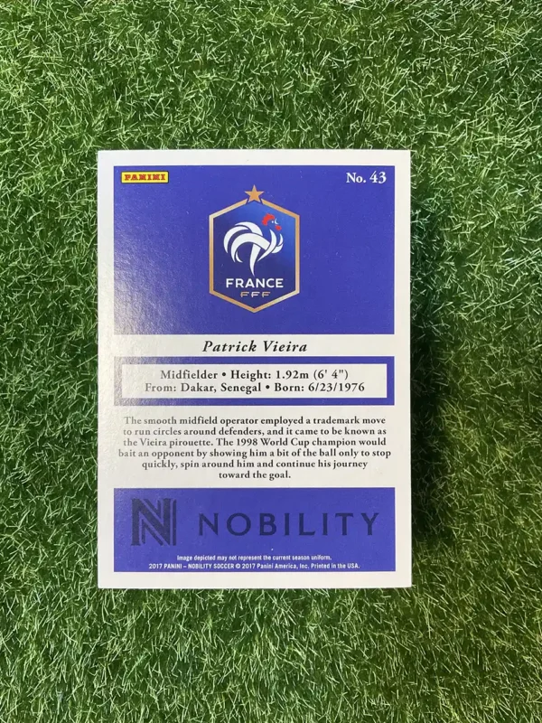 2017 Panini Nobility Soccer Patrick Vieira Blue Parallel 79/99 - Image 2
