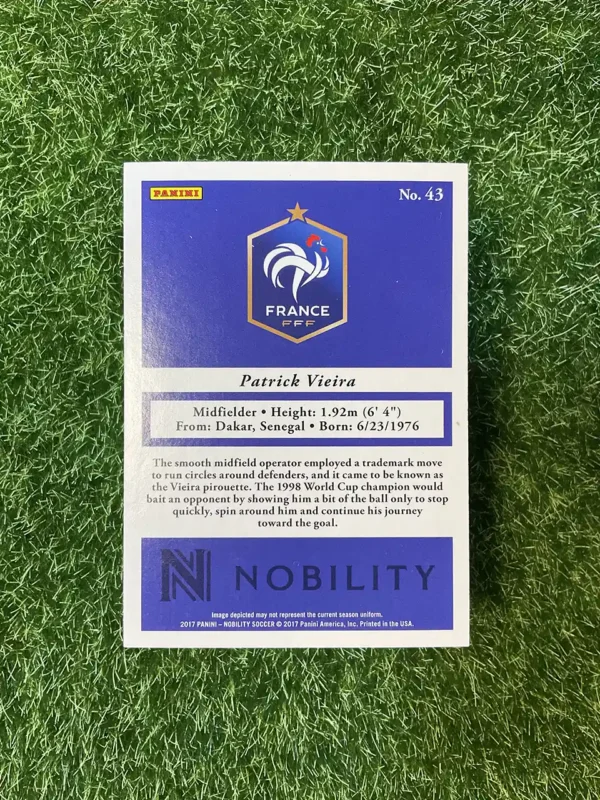 2017 Panini Nobility Soccer Patrick Vieira Gold Parallel 05/20 - Image 2