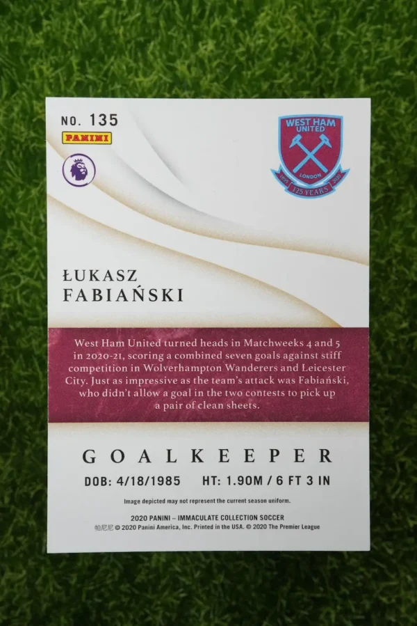 2020 Panini Immaculate Collection Łukasz Fabiański Ruby Parallel 1/8 - Image 2