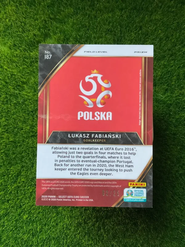 2020 Panini Select UEFA Euro Łukasz Fabiański Field Level Zebra Prizm 06/25 - Image 2