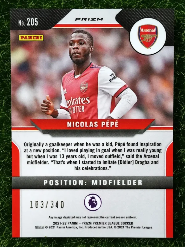 2021-22 Panini Prizm Premier League Nicolas Pépé Blue Prizm 103/340 - Image 2