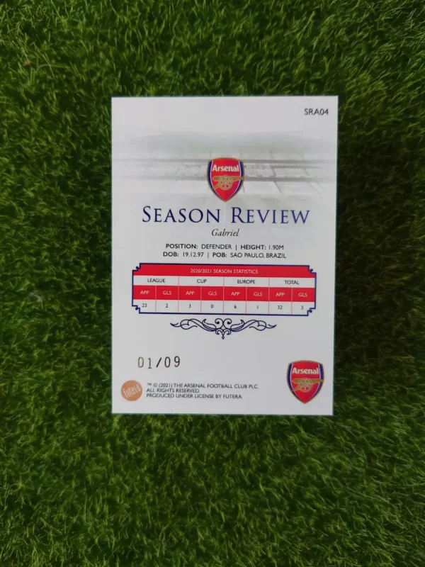 2021 Futera Arsenal Gabriel Season Review Parallel 01/09 - Image 2