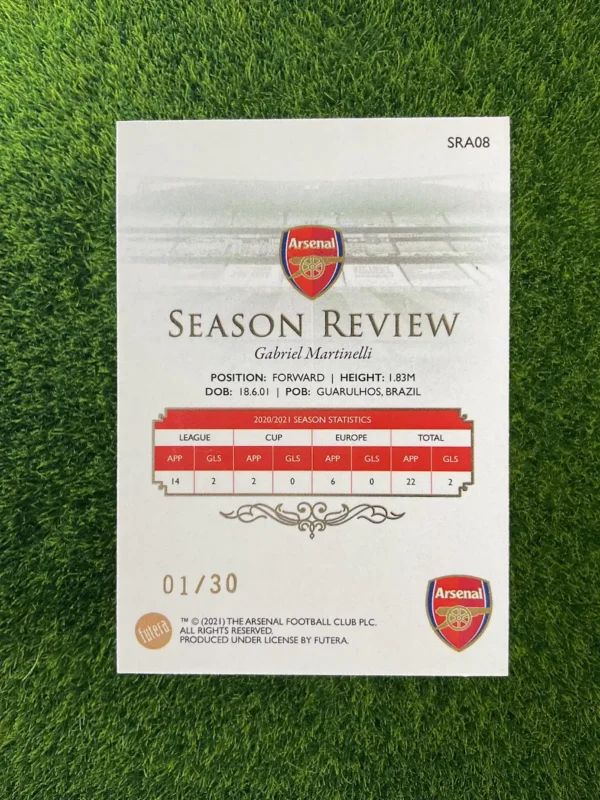 2021 Futera Arsenal Gabriel Martinelli Season Review 01/30 - Image 2