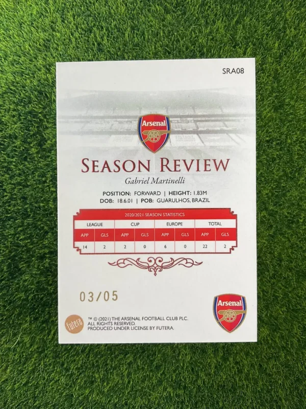 2021 Futera Arsenal Gabriel Martinelli Season Review Gold Parallel 03/05 - Image 2