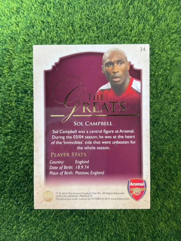 2015 Futera Arsenal Sol Campbell The Greats Auto - Image 2