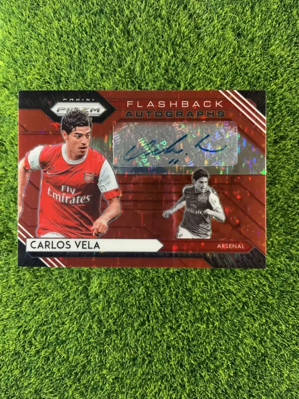 2020-21 Panini Prizm Premier League Carlos Vela Flashback Autographs Red Ice Prizm Auto