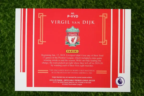 2019-20 Panini Impeccable Virgil van Dijk Patch 60/99 - Image 2