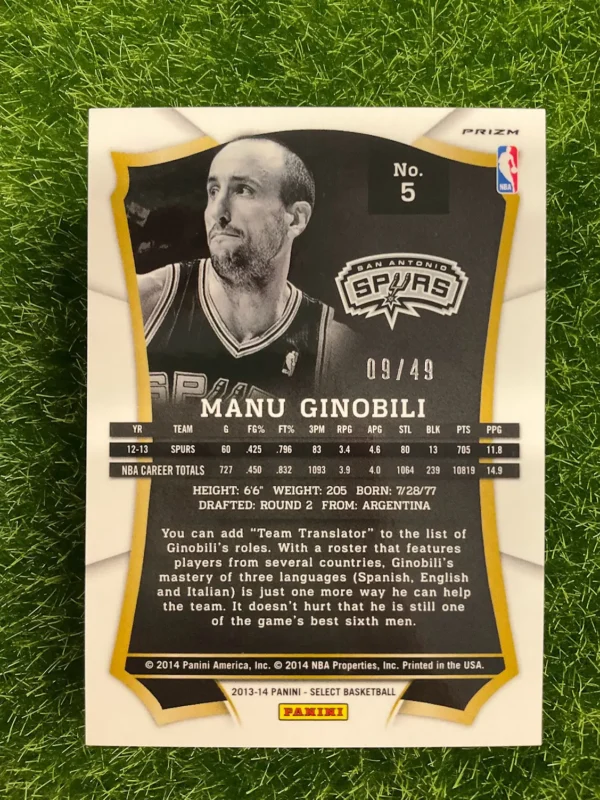 2013-14 Panini Select Manu Ginobili Blue Prizm 09/49 - Image 2