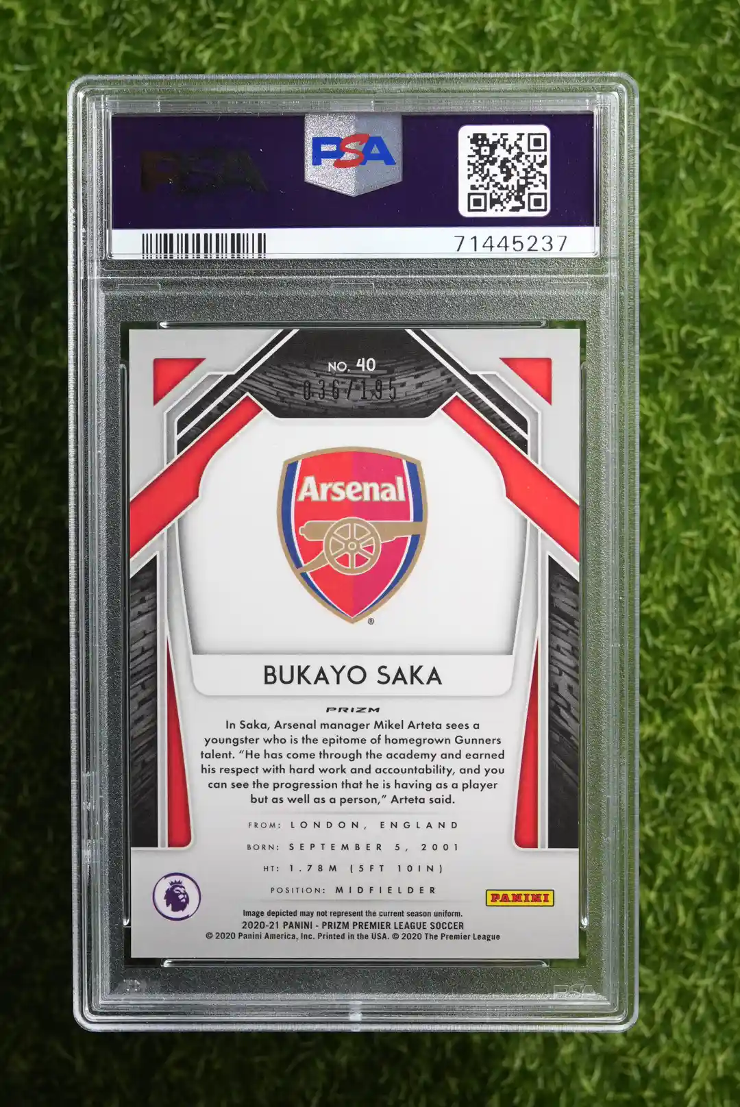 2020-21 Panini Prizm Bukayo Saka Blue Breakaway Prizm 36/195 - Image 2