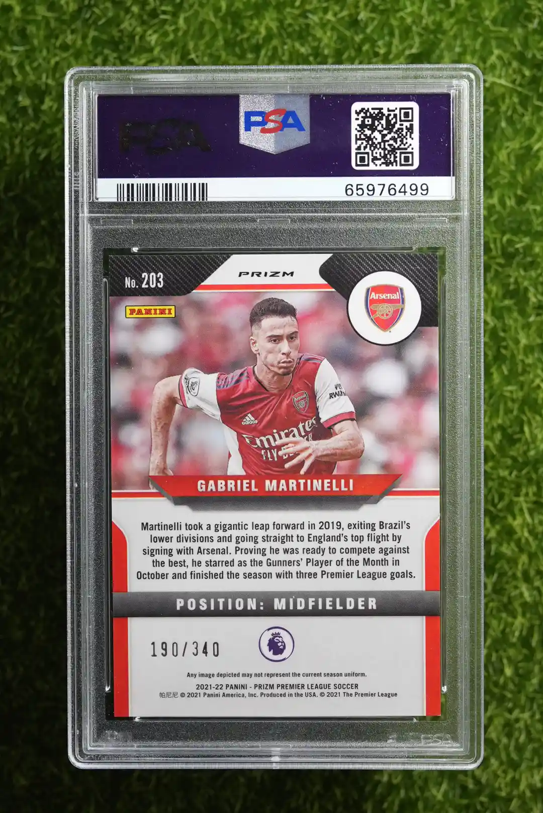 2021-22 Panini Prizm Gabriel Martinelli Blue Prizm 190/340 - Image 2