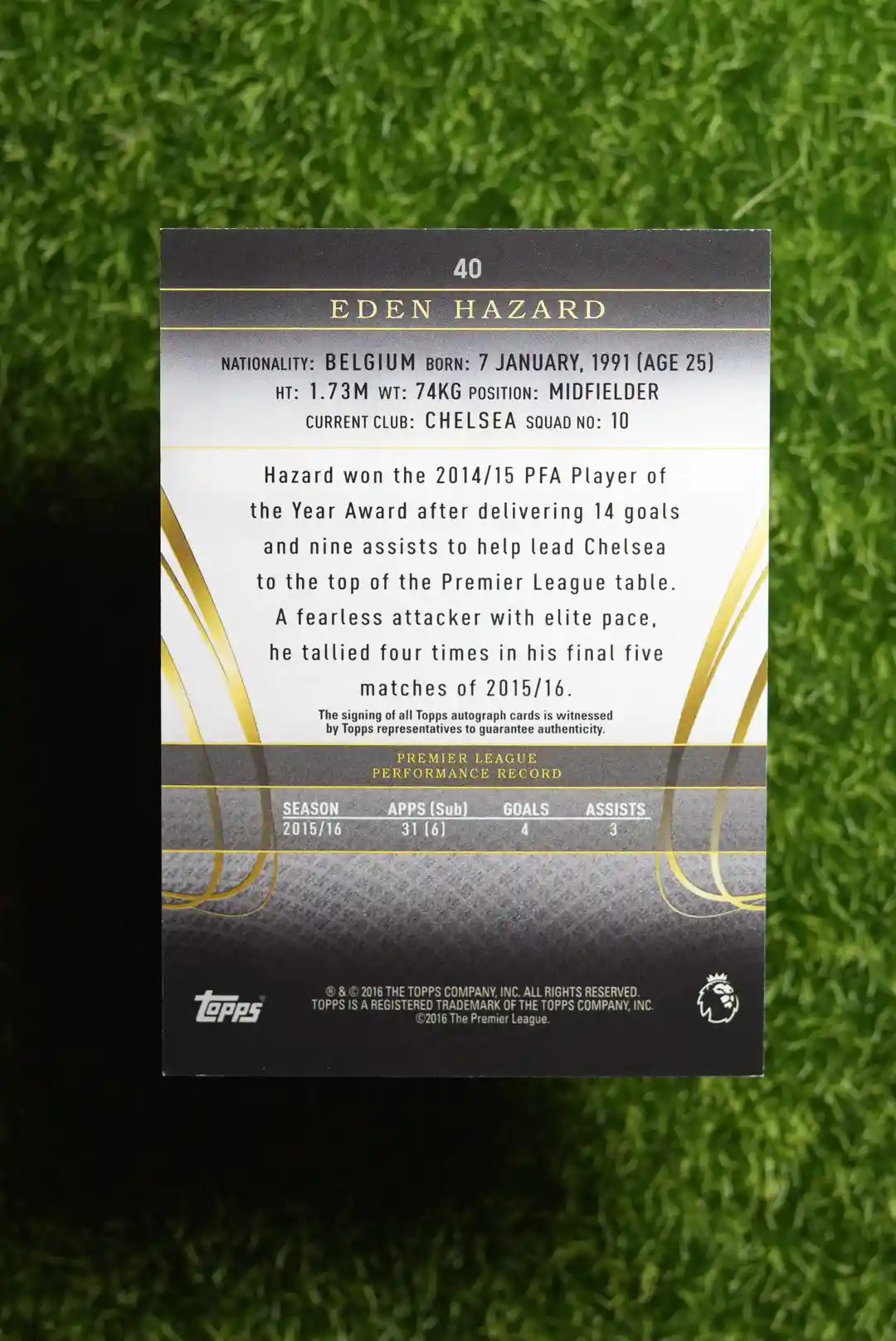 2016-17 Topps Premier Club Eden Hazard Autograph 02/11 - Image 2
