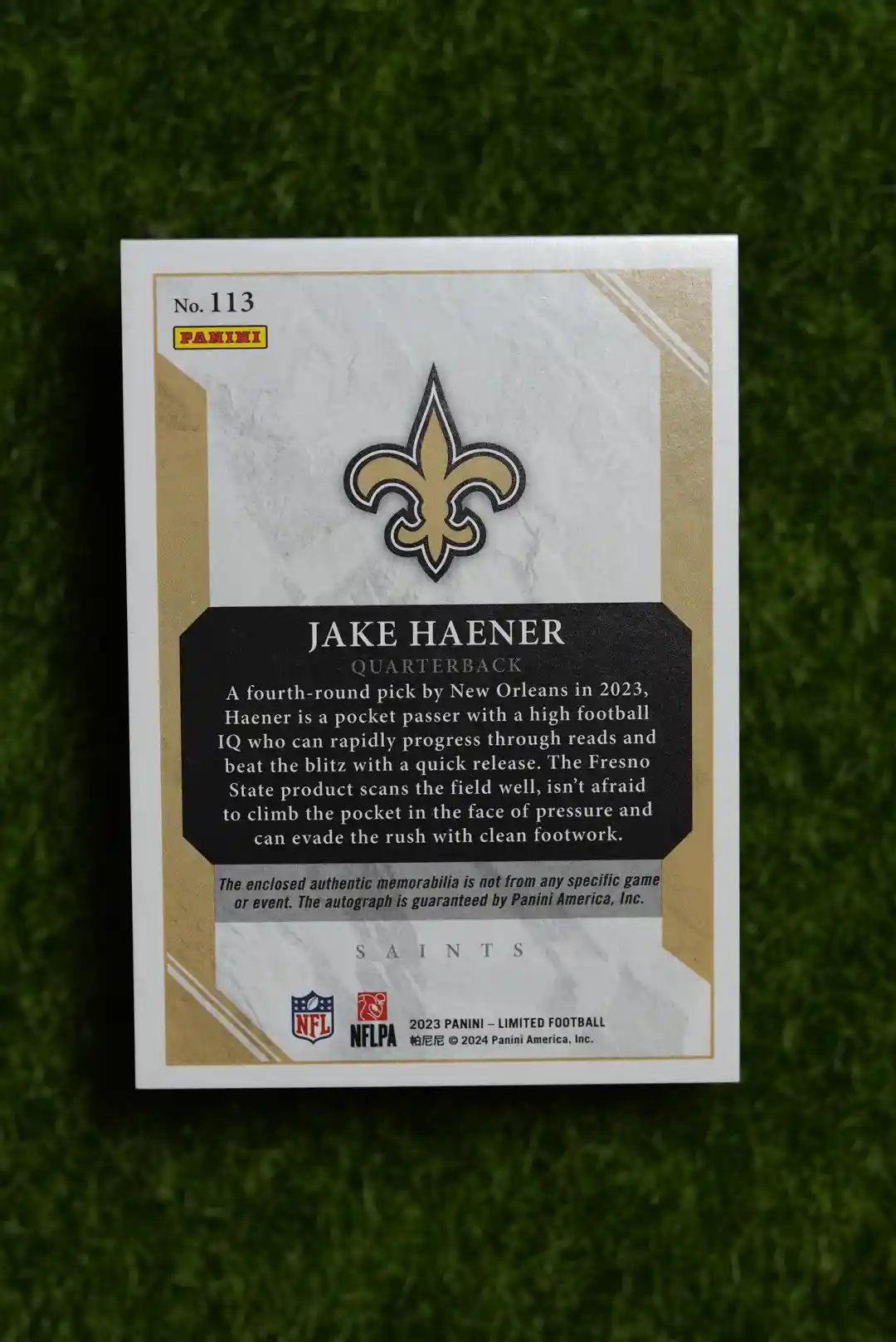 2023 Panini Limited Jake Haener Rookie Patch Auto 19/29 - Image 2