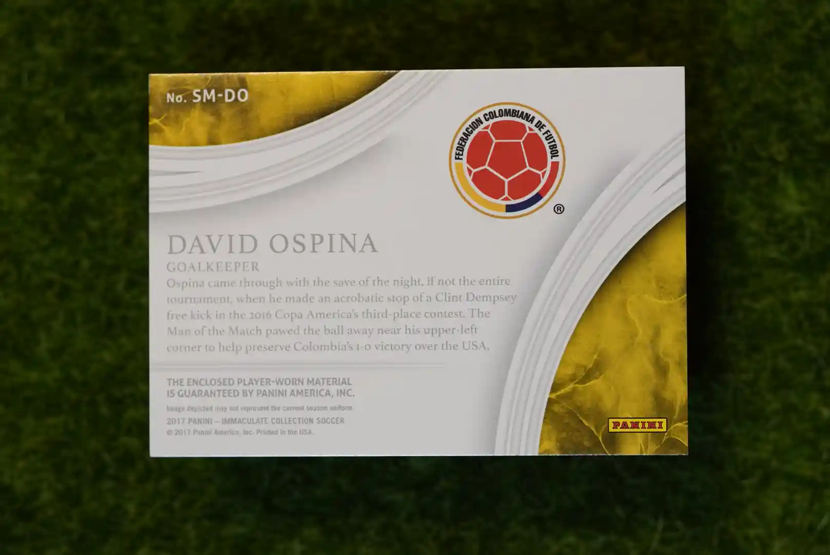 2017 Panini Immaculate Collection David Ospina Solo Materials 13/25 - Image 2