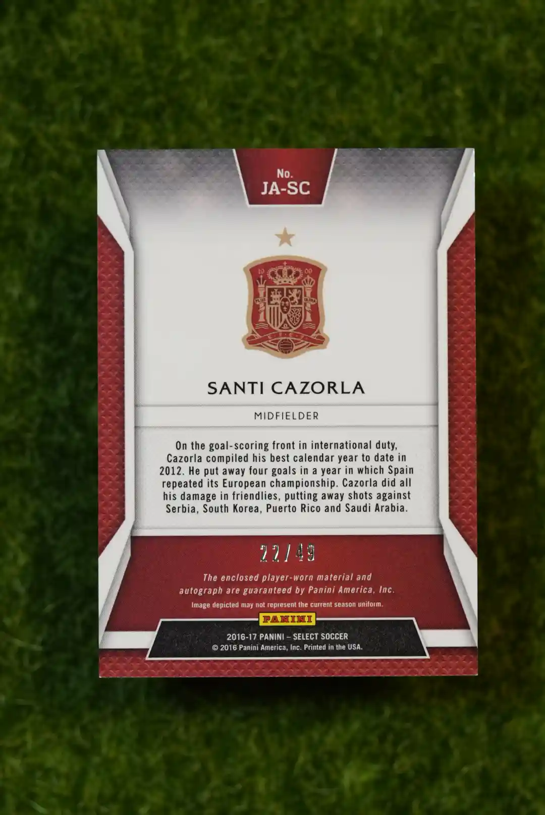 2016-17 Panini Select Santi Cazorla Jersey Autographs Green 27/49 - Image 2