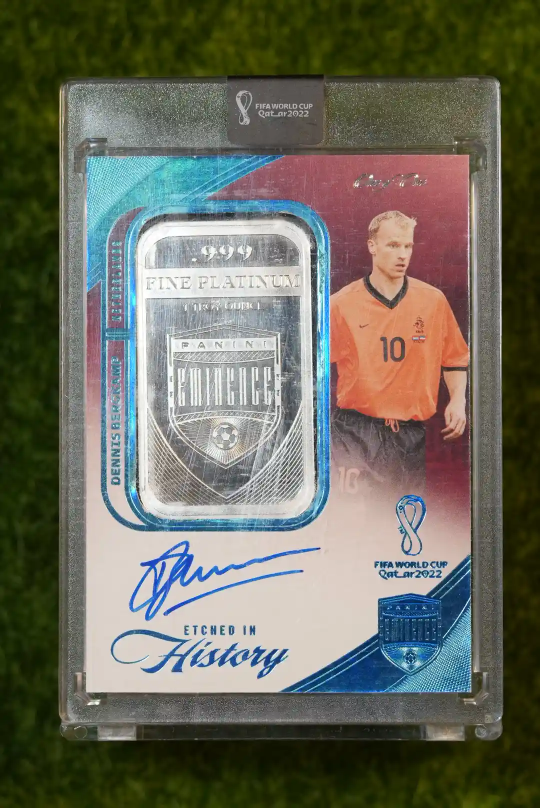 2022 Panini Eminence FIFA World Cup Dennis Bergkamp Etched in History Platinum Bar Auto
