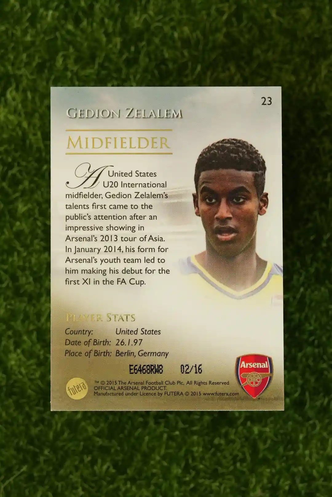 2015 Futera Arsenal Gedion Zelalem 02/16 - Image 2