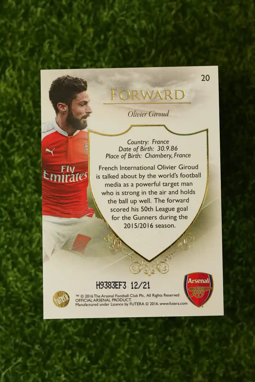 2016 Futera Arsenal Olivier Giroud 12/21 - Image 2