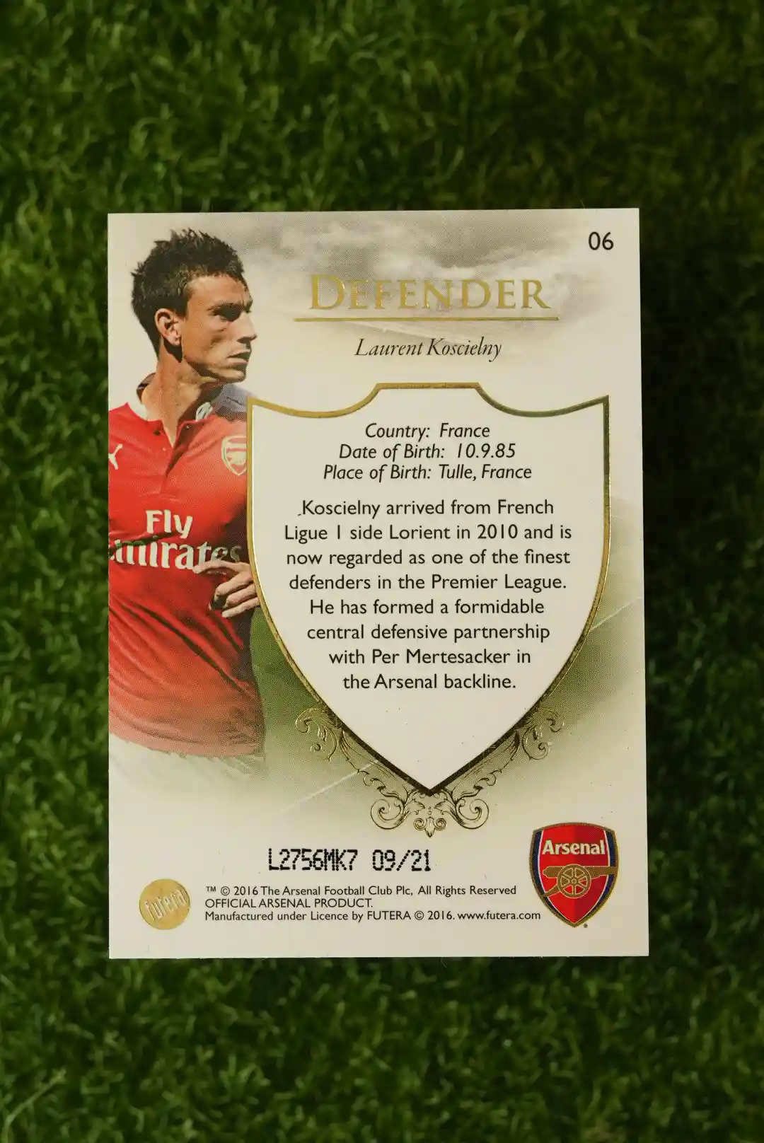 2016 Futera Arsenal Laurent Koscielny 09/21 - Image 2