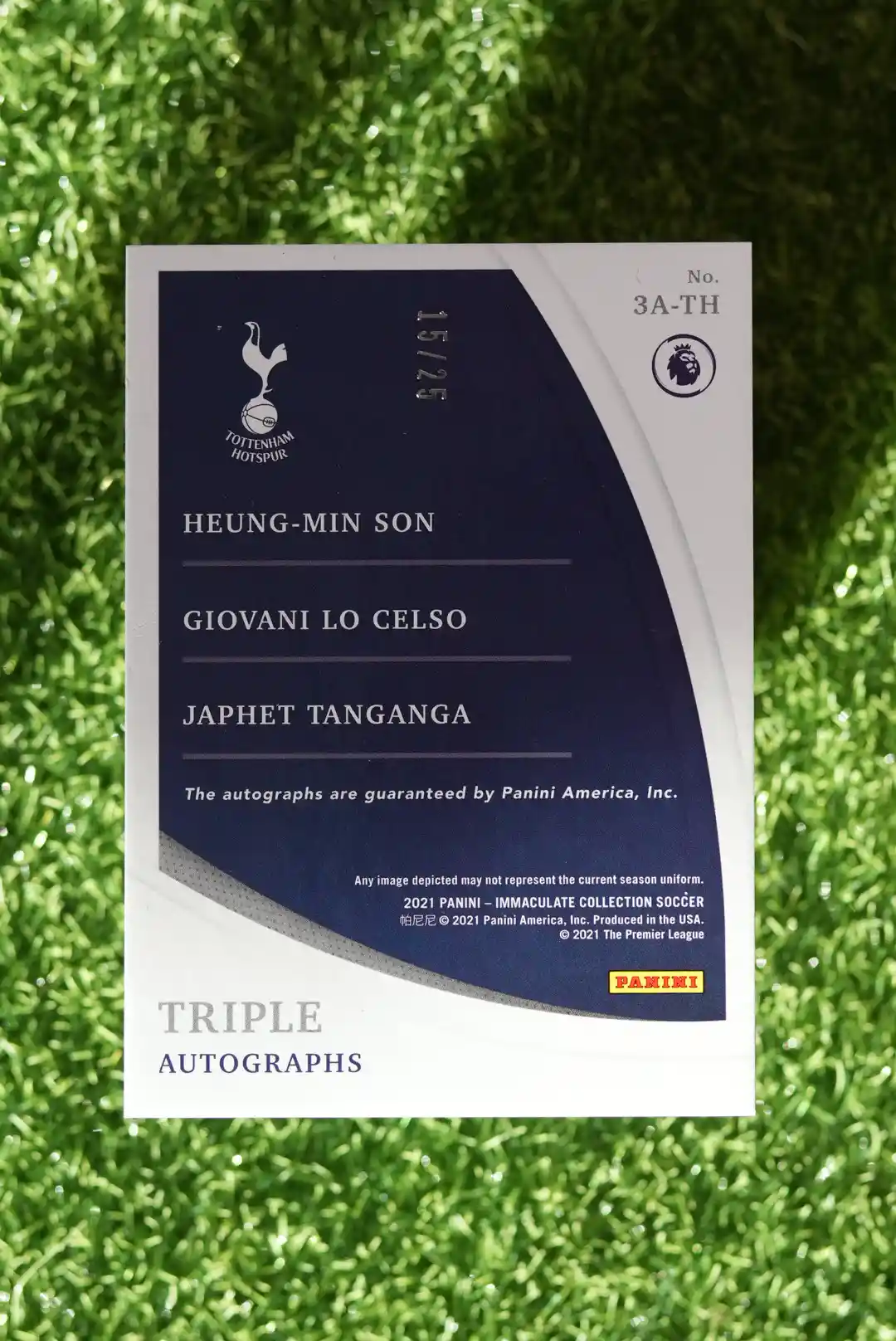 2021 Panini Immaculate Collection Heung-Min Son, Giovani Lo Celso & Japhet Tanganga Triple Autographs 16/25 - Image 2