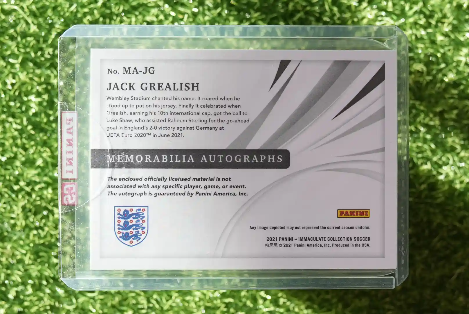 2021 Panini Immaculate Collection Jack Grealish Memorabilia Autographs 29/99 - Image 2