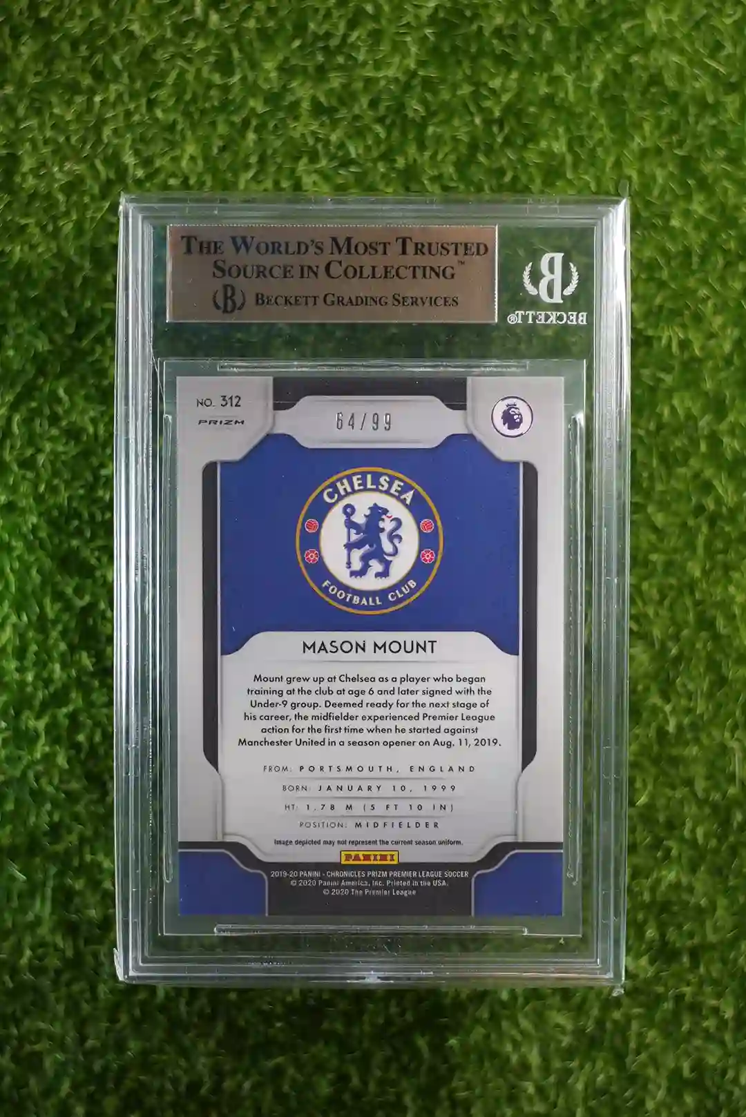 2019-20 Panini Prizm EPL Soccer Mason Mount Prizms Blue Ice Rookie, Prizms Blue Ice Parallel #312, BGS 95 Gem Mint, 0012940369 - Image 2