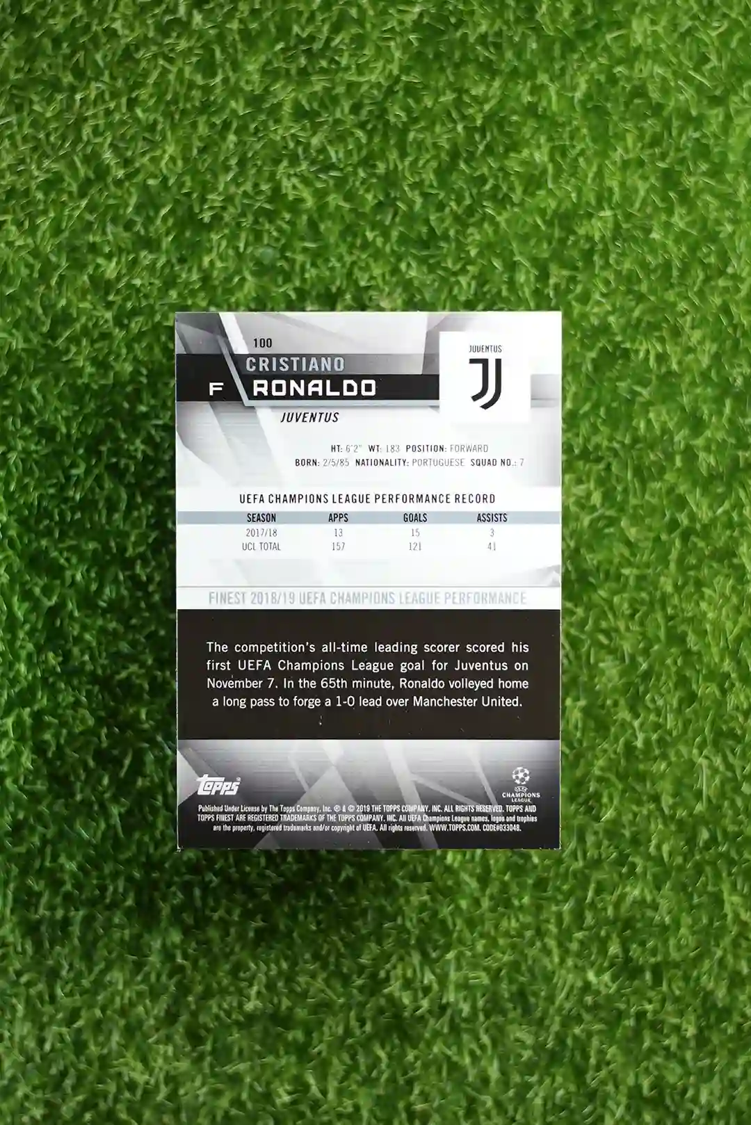 2018-19 Topps Finest UEFA Champions League Cristiano Ronaldo Base 100 - Image 2