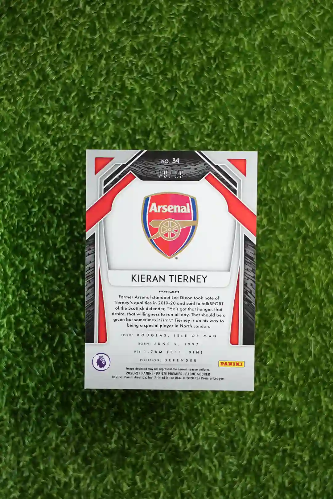 2020 Panini Prizm Premier League Soccer Kieran Tierney Red Prizm #34 - Image 2
