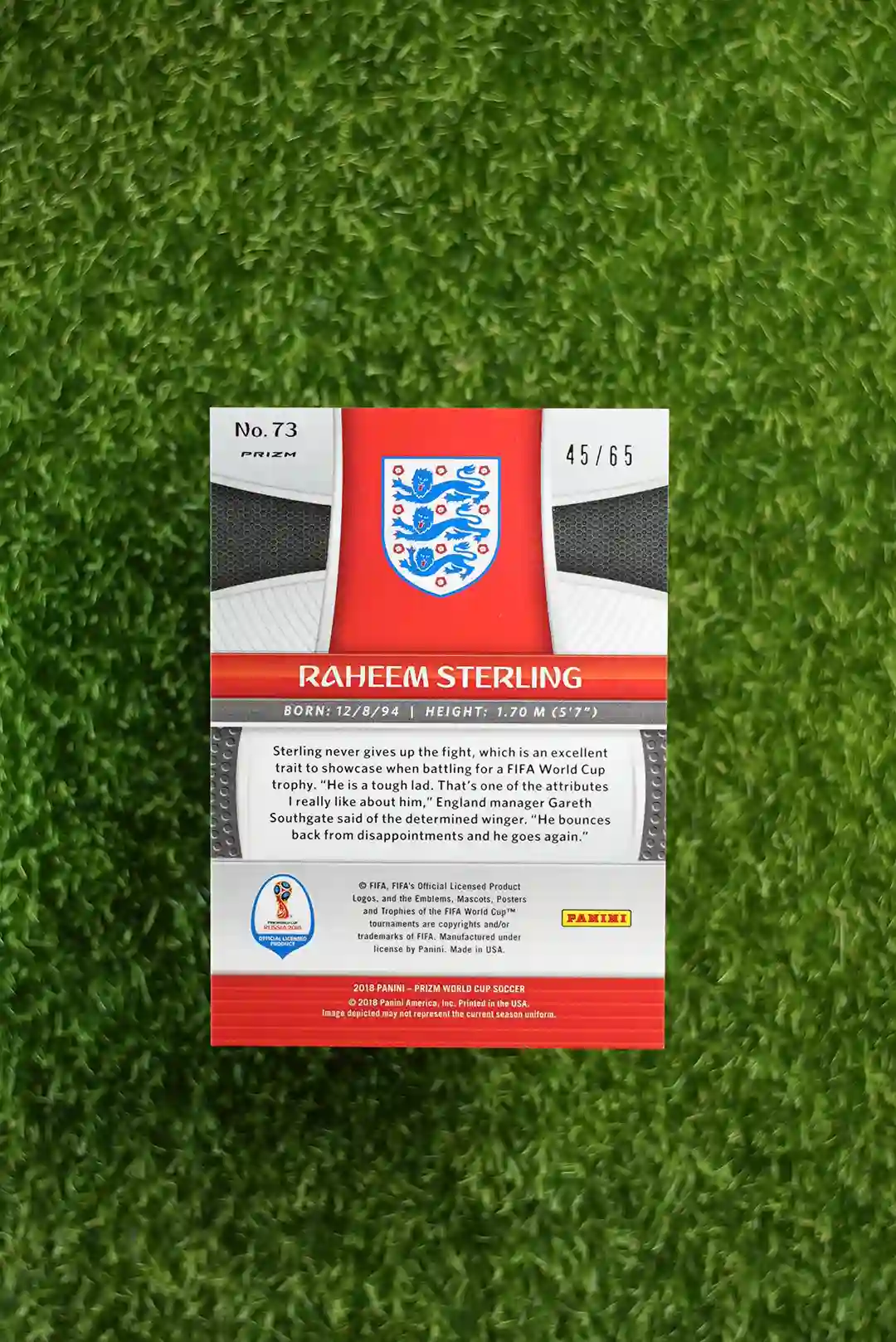 2018 Panini Prizm World Cup Soccer Raheem Sterling Base No 73 45/65 - Image 2