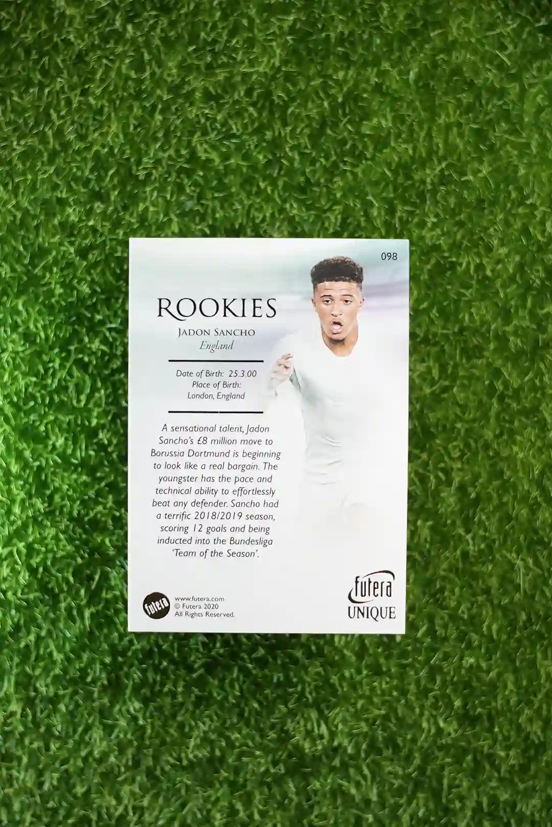 2020 Futera Unique Jadon Sancho ROOKIES 098 - Image 2