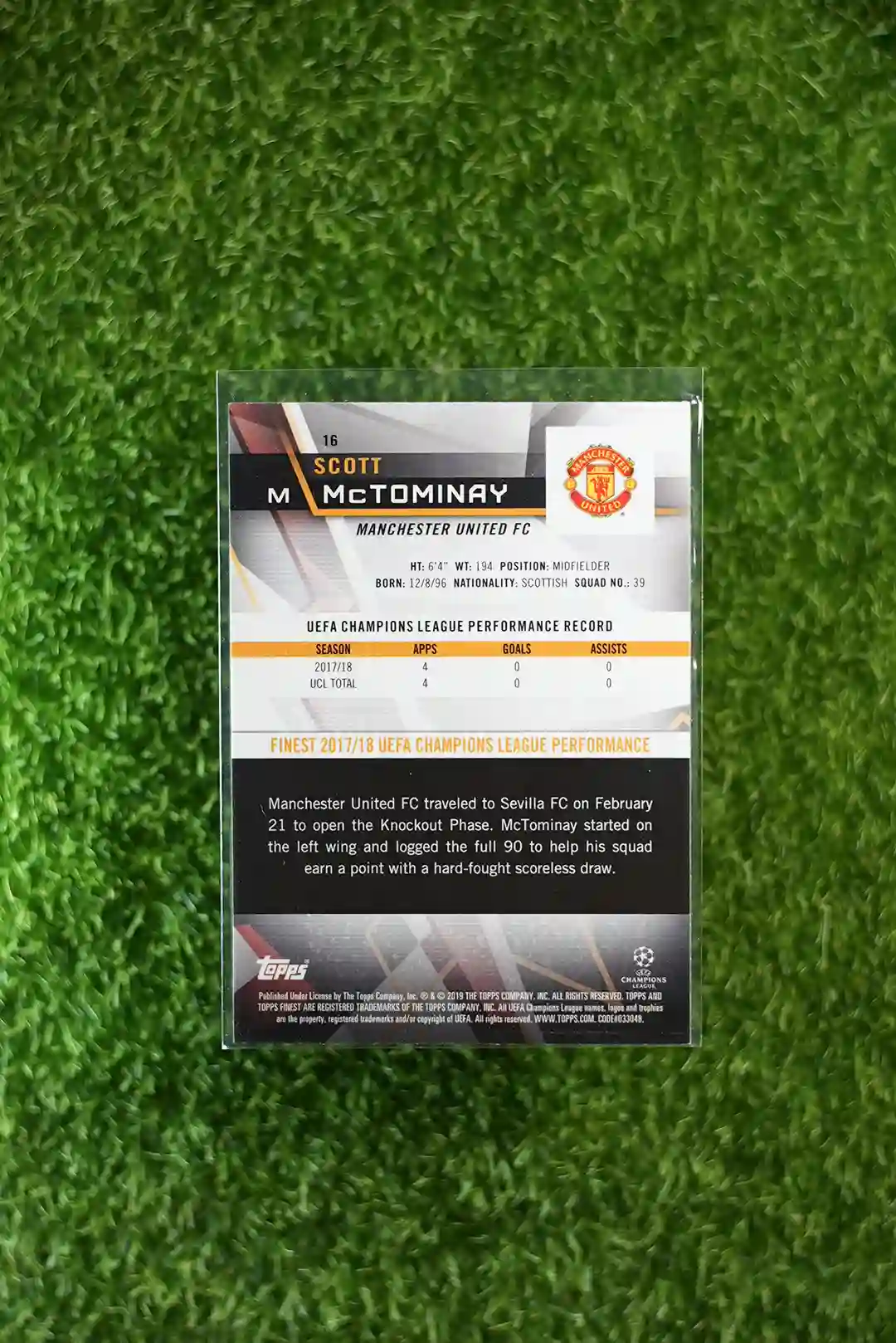 2018 Topps Finest UEFA Champions League Scott McTominay Base - Image 2