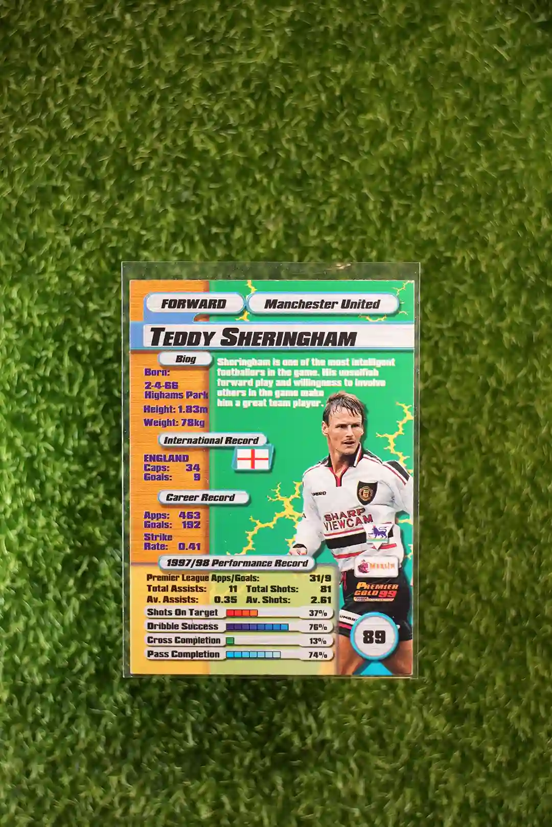 1997 Merlin's Premier League 98 Teddy Sheringham Base No 89 - Image 2