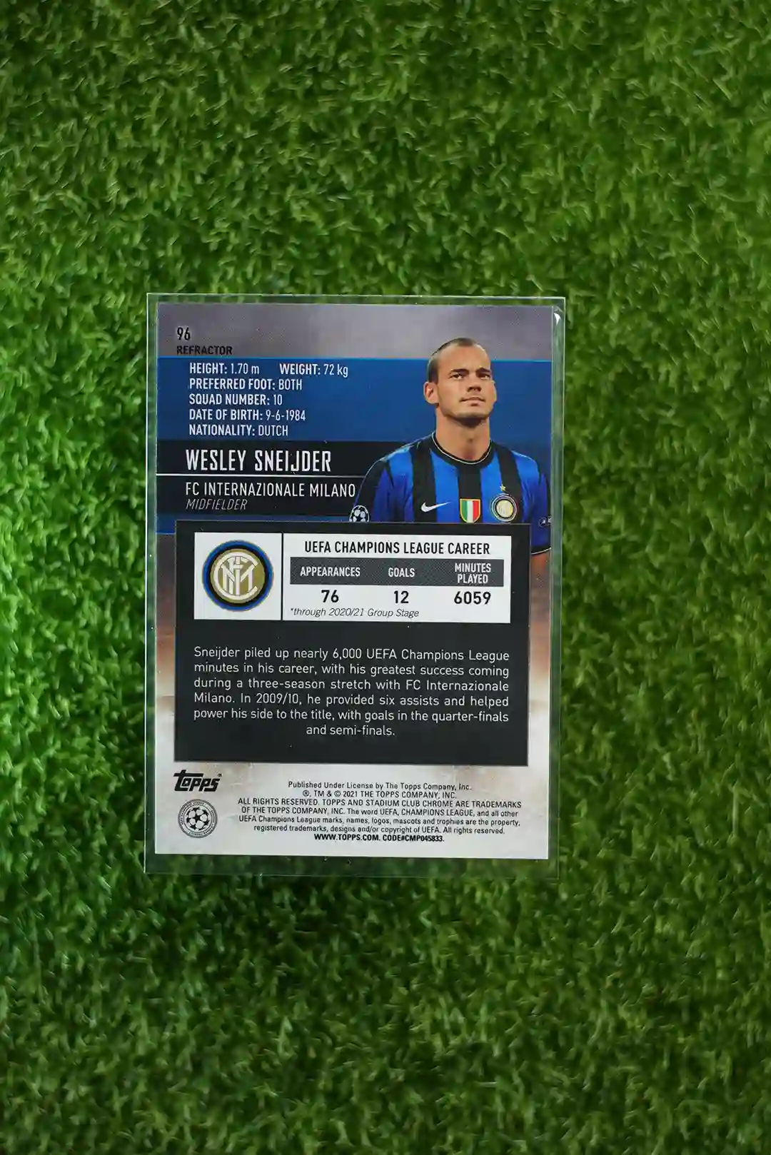 2020-21 Stadium Chrome Wesley Sneijder Refractor #95 - Image 2