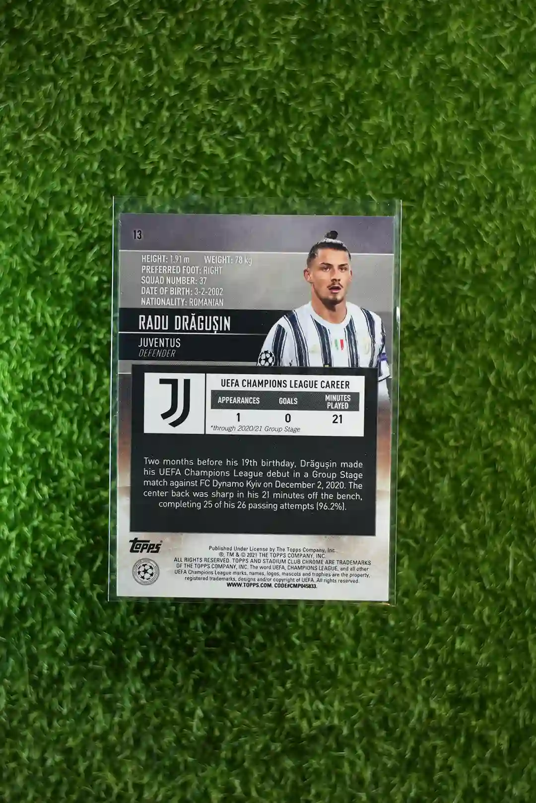 2020-21 Stadium Chrome Radu Drăgușin RC Refractor #13 - Image 2