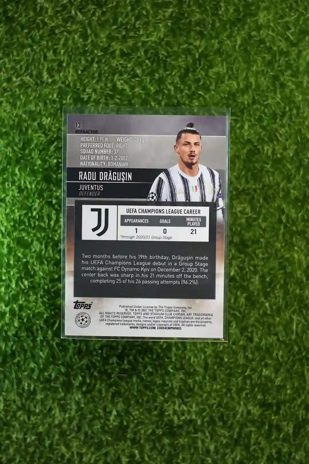 2020-21 Stadium Chrome Radu Drăgușin RC Refractor #13 - Image 2