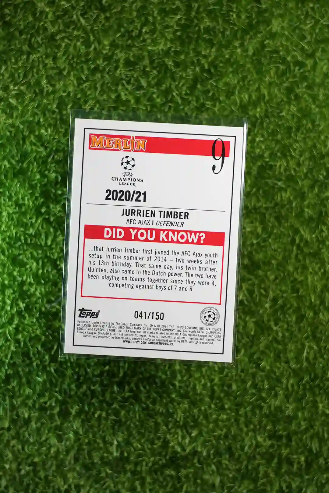 2020/21 Topps Merlin Chrome Jurrien Timber Refractor 041/150 - Image 2