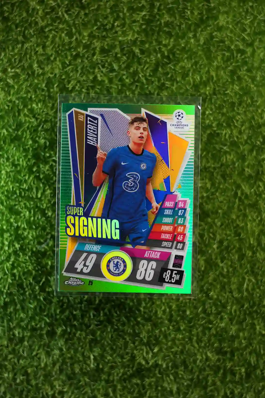 2020 Topps Match Attax UCL/UEL Kai Havertz Super Signing Green/Yellow Chrome 016/150