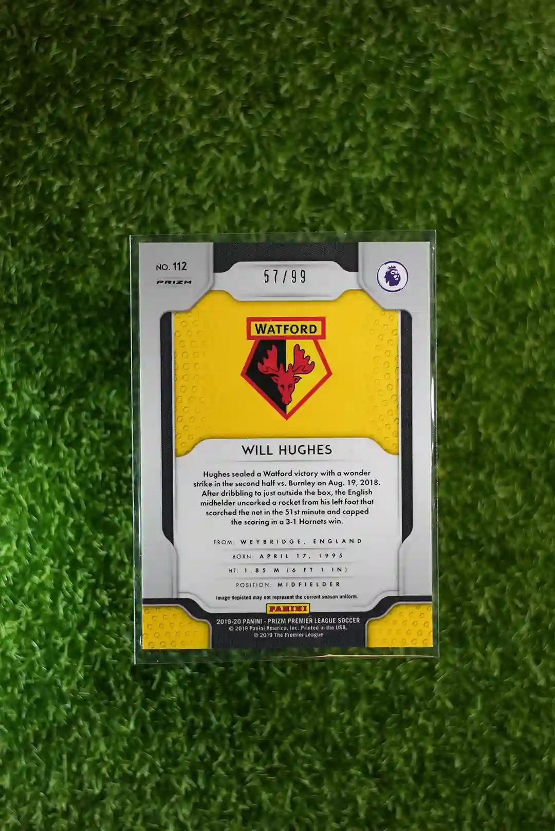 2019-20 Prizm Premier League Soccer Will Hughes Pink Shimmer Prizm RC 57/99 - Image 2