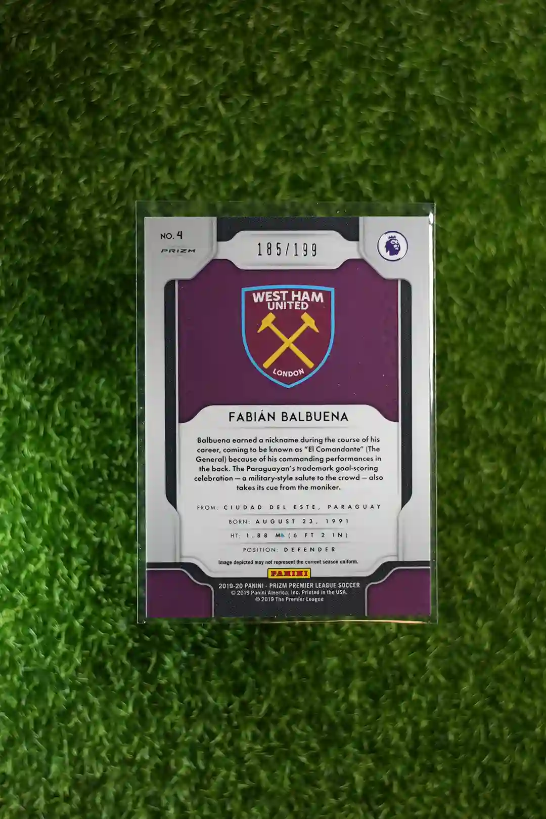 2019-20 Panini Prizm Premier League Soccer Fabian Balbuena Blue Prizm RC 185/199 - Image 2